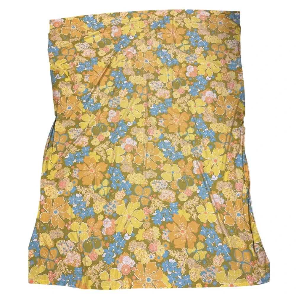 Vintage Peouot Groovy 70s Floral Print Twin Flat Sheet Orange Yellow Blue